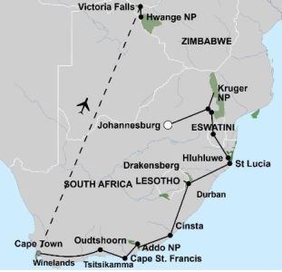 Kruger, Cape Town en Victoria Falls (25 dagen)